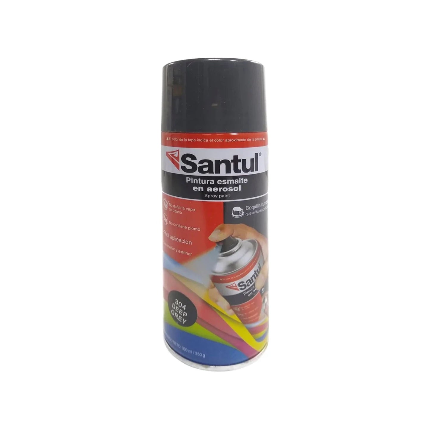 Pintura en aerosol esmalte Santul gris oscuro 300ml, sin plomo, fácil aplicación para interior y exterior.
