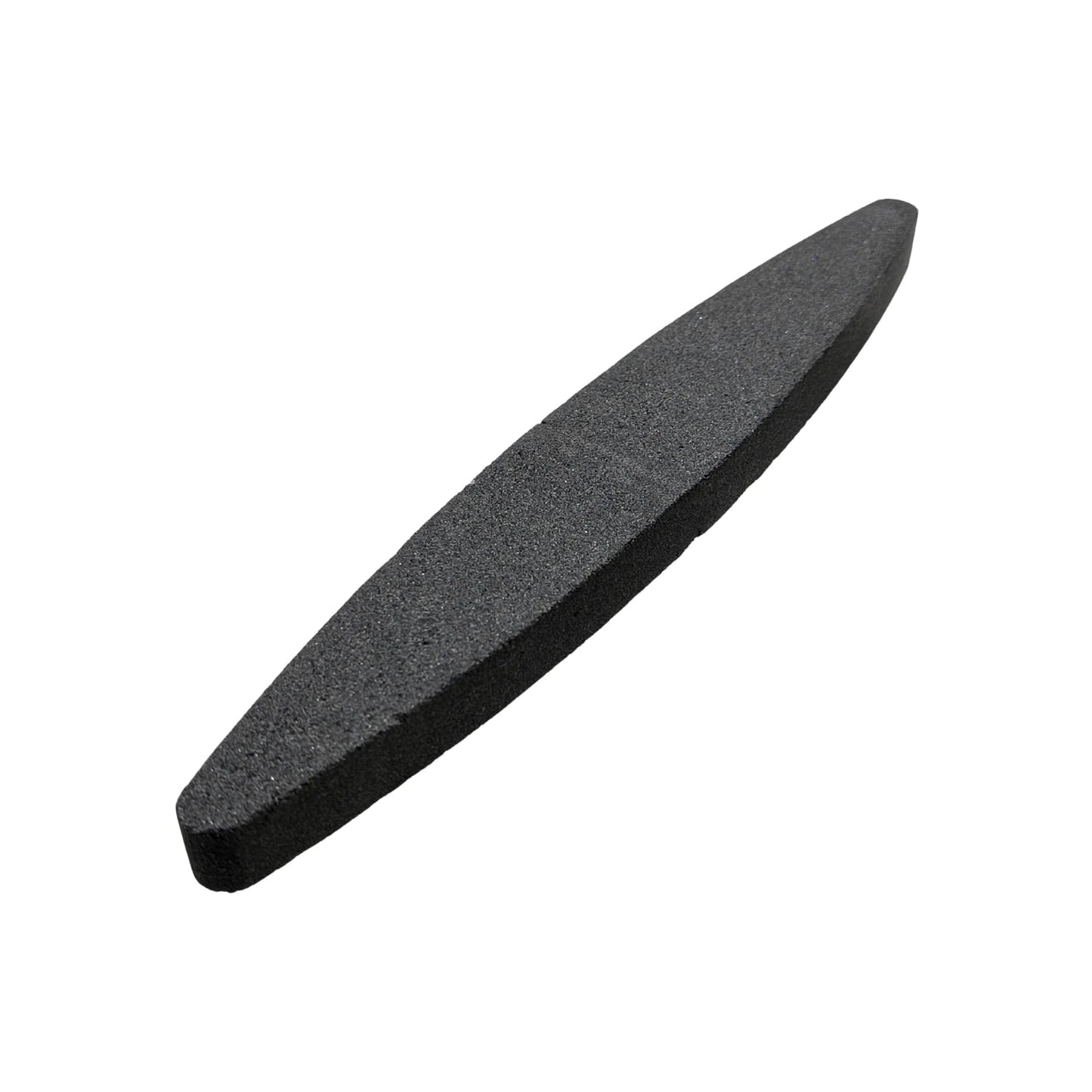 Piedra de afilar grano fino gris oscuro, ideal para afilar herramientas, cuchillos y navajas, forma alargada.
