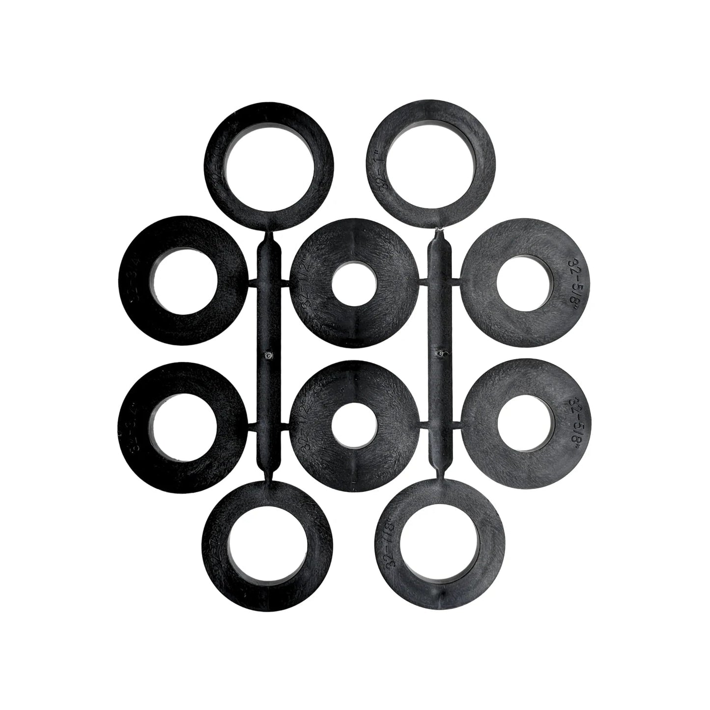 Surtido de rondanas y empaques de caucho negro con diámetros de 1", 3/4", 5/8", 1/2", 7/8" para sellado