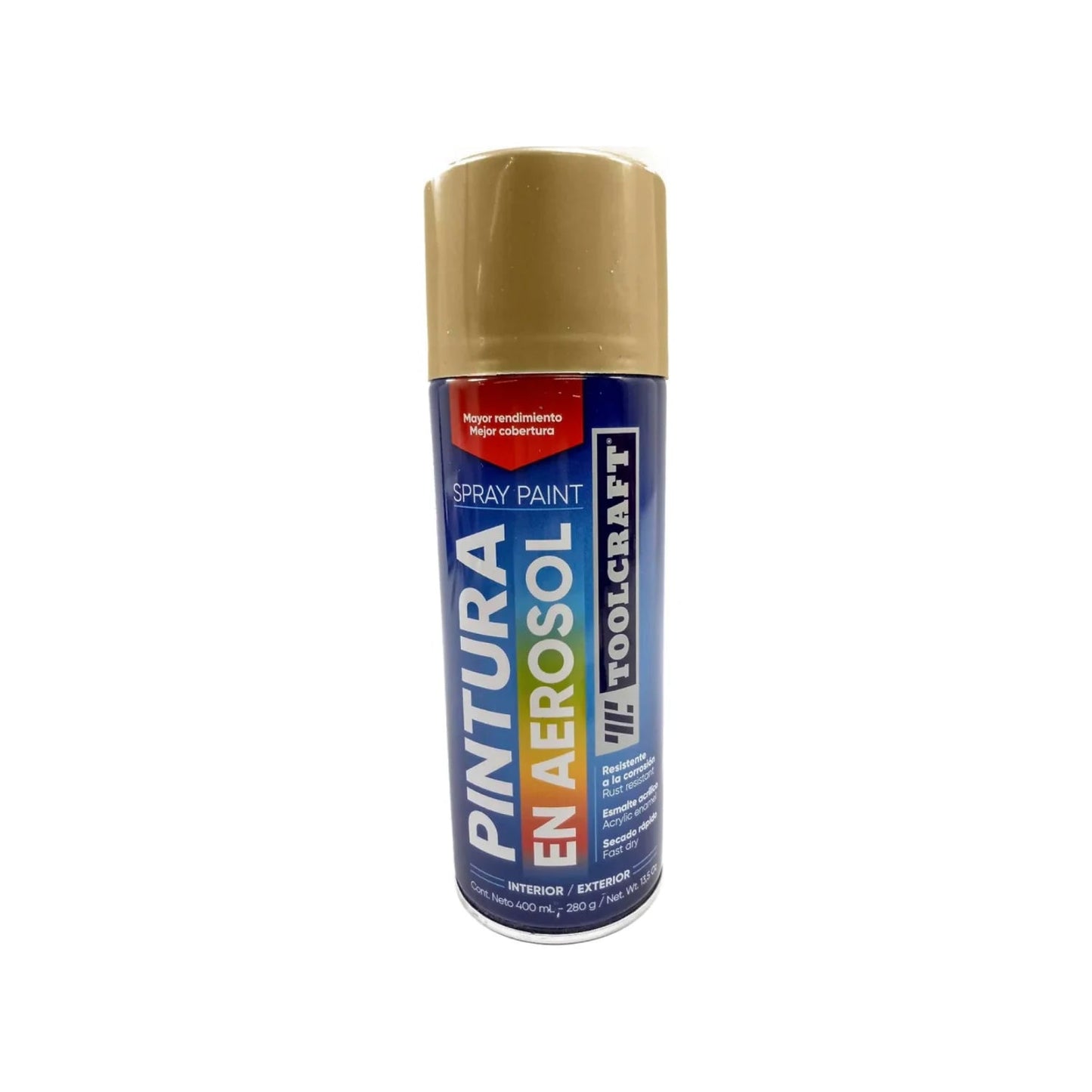 Pintura en aerosol oro brillante Toolcraft 400 ml, esmalte acrílico de secado rápido para interior y exterior