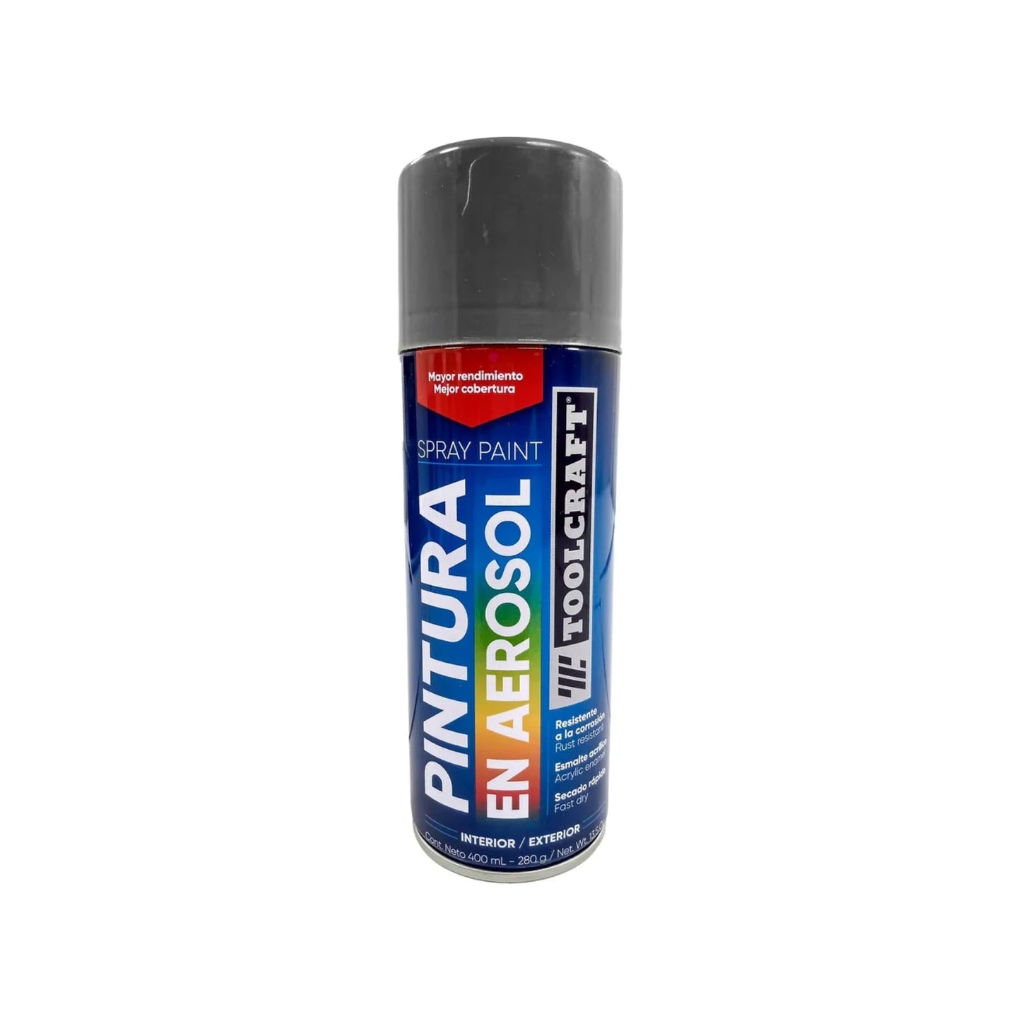 Pintura en aerosol Toolcraft gris máquina 400ml, esmalte acrílico de secado rápido, resistente a la corrosión interior/exterior.