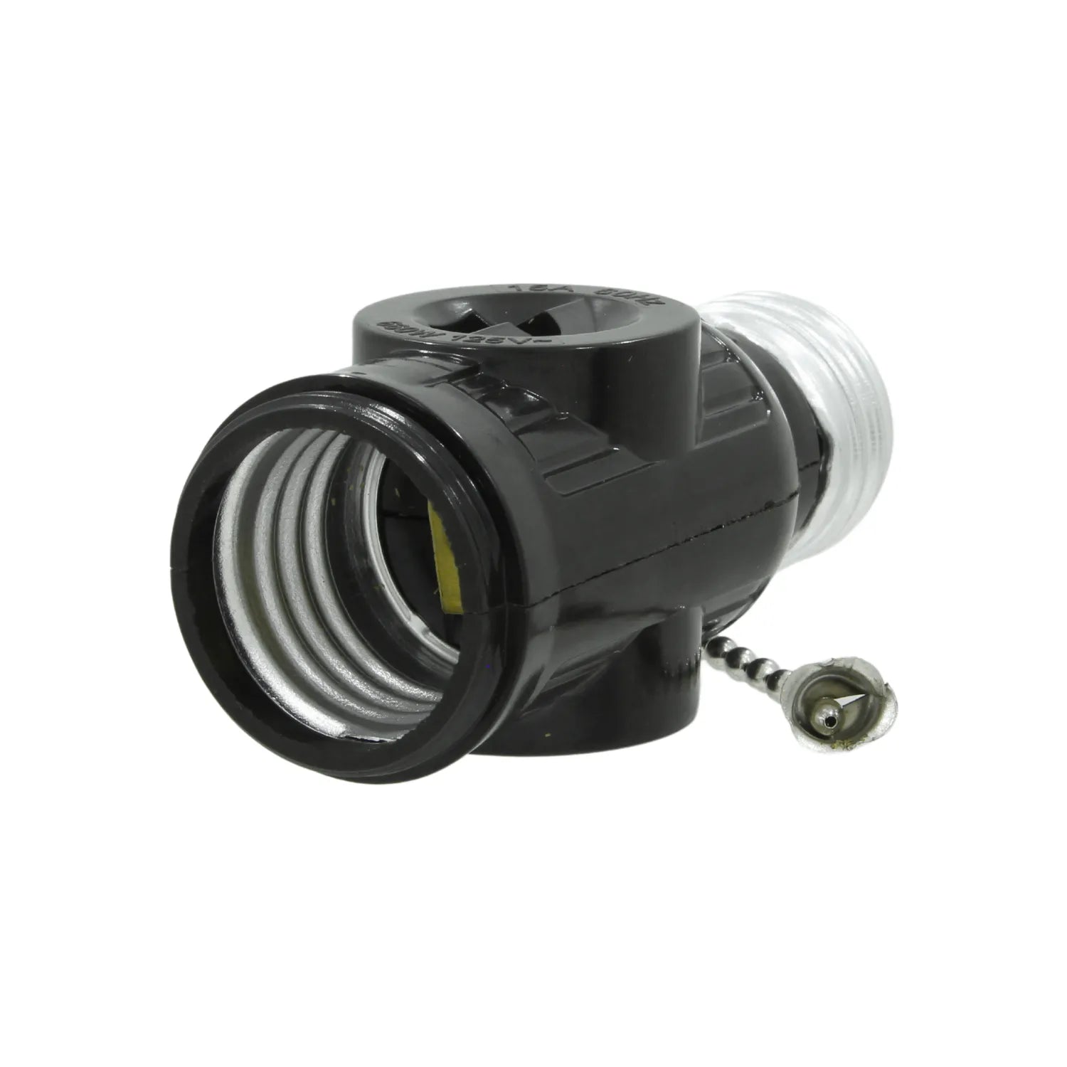 Socket portalámparas negro con cadena, adaptador eléctrico para foco con interruptor de cordón, uso interior.