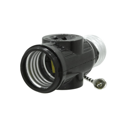Socket portalámparas negro con cadena, adaptador eléctrico para foco con interruptor de cordón, uso interior.