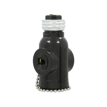 Socket adaptador de luz negro con 2 tomas de corriente polarizadas y switch de cadena, para base E26