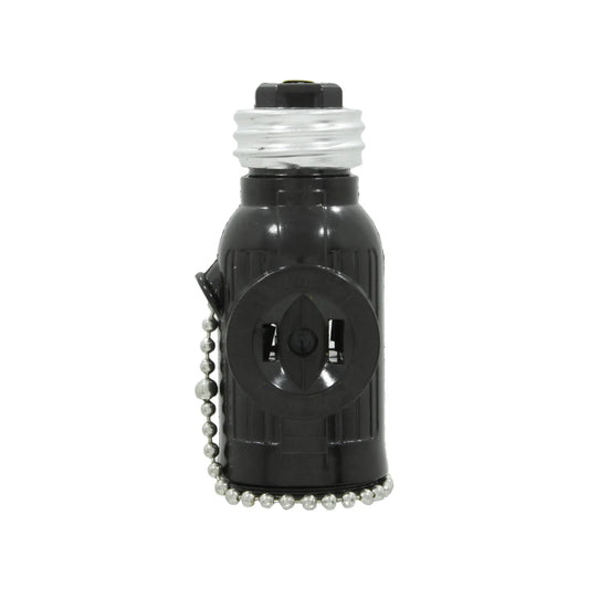 Socket negro con cadena para foco, portalámpara de rosca E26/E27, interruptor con tirador.