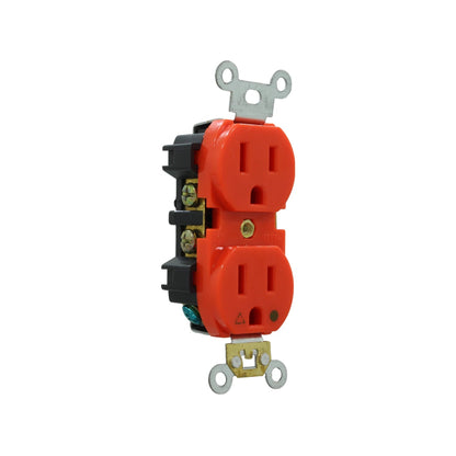 Contacto dúplex eléctrico naranja 15A 125V para instalaciones residenciales y comerciales