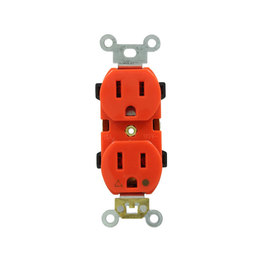 Contacto dúplex naranja 15A 125V. Salida eléctrica NEMA 5-15R para instalaciones eléctricas.