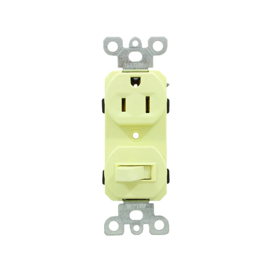Receptáculo y apagador de palanca combinado marfil, 15A 125V aterrizado, para uso eléctrico residencial