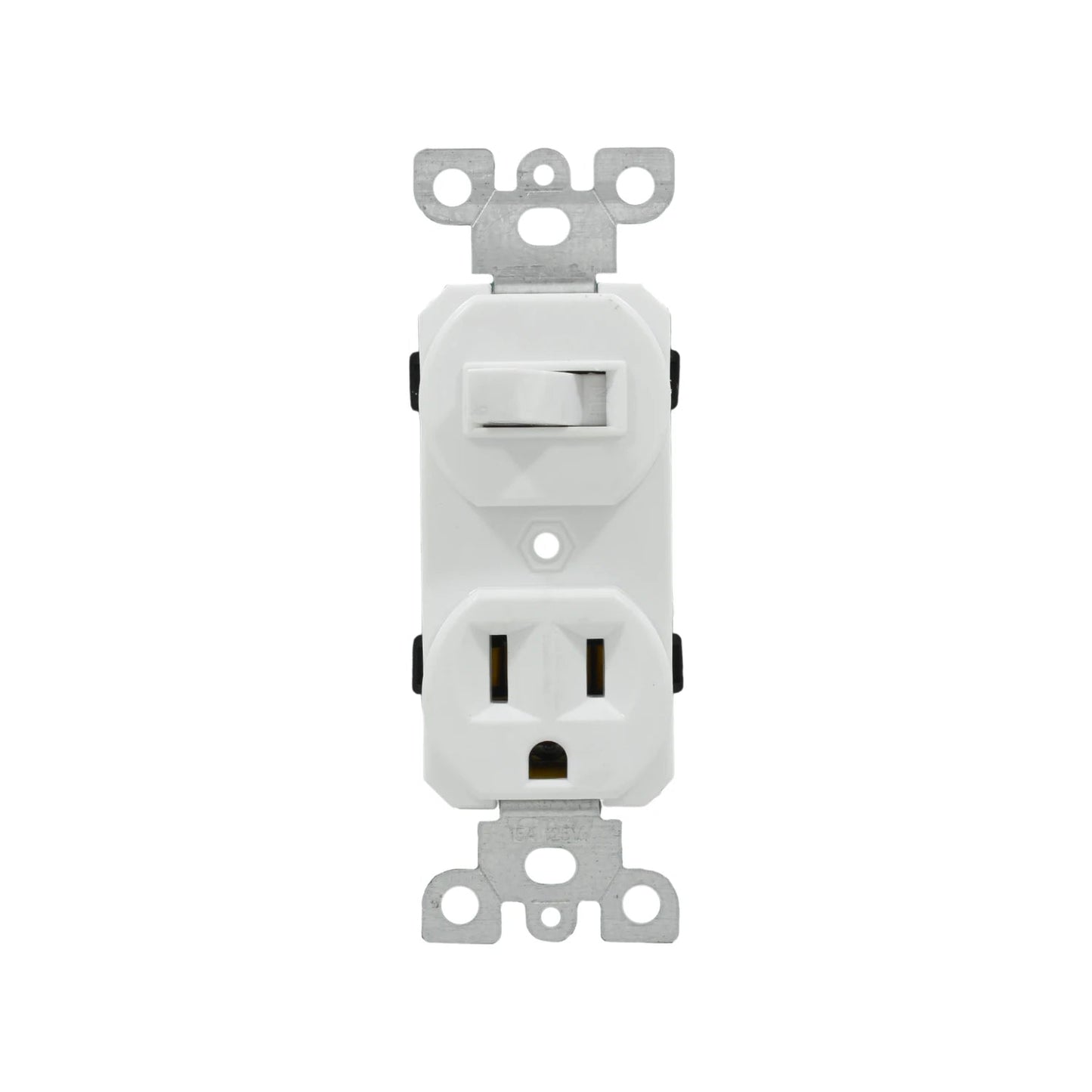 Contacto dúplex aterrizado y apagador de luz blanco, un módulo para instalaciones eléctricas, enchufe e interruptor