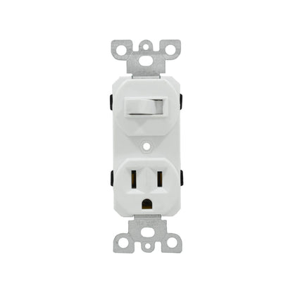Contacto dúplex aterrizado y apagador de luz blanco, un módulo para instalaciones eléctricas, enchufe e interruptor