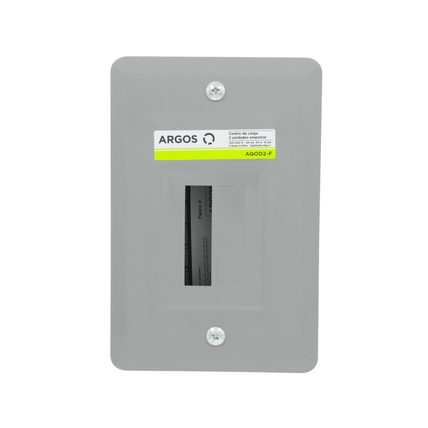 Centro de carga Argos AQOD2-F gris empotrable para 2 pastillas, 120/240V 50A, ferretería eléctrica