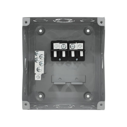 Centro de carga eléctrico gris para 4 pastillas con terminales de conexión y barra de tierra
