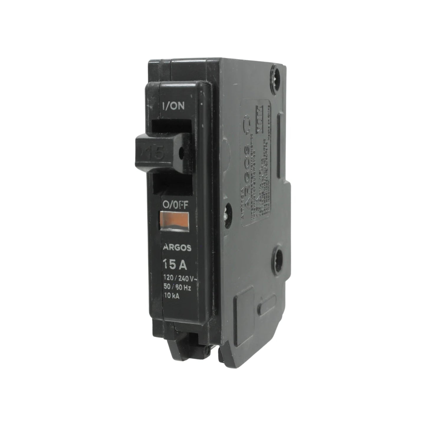 Breaker Argos 15A unipolar 120/240V, interruptor termomagnético negro para protección de circuitos eléctricos