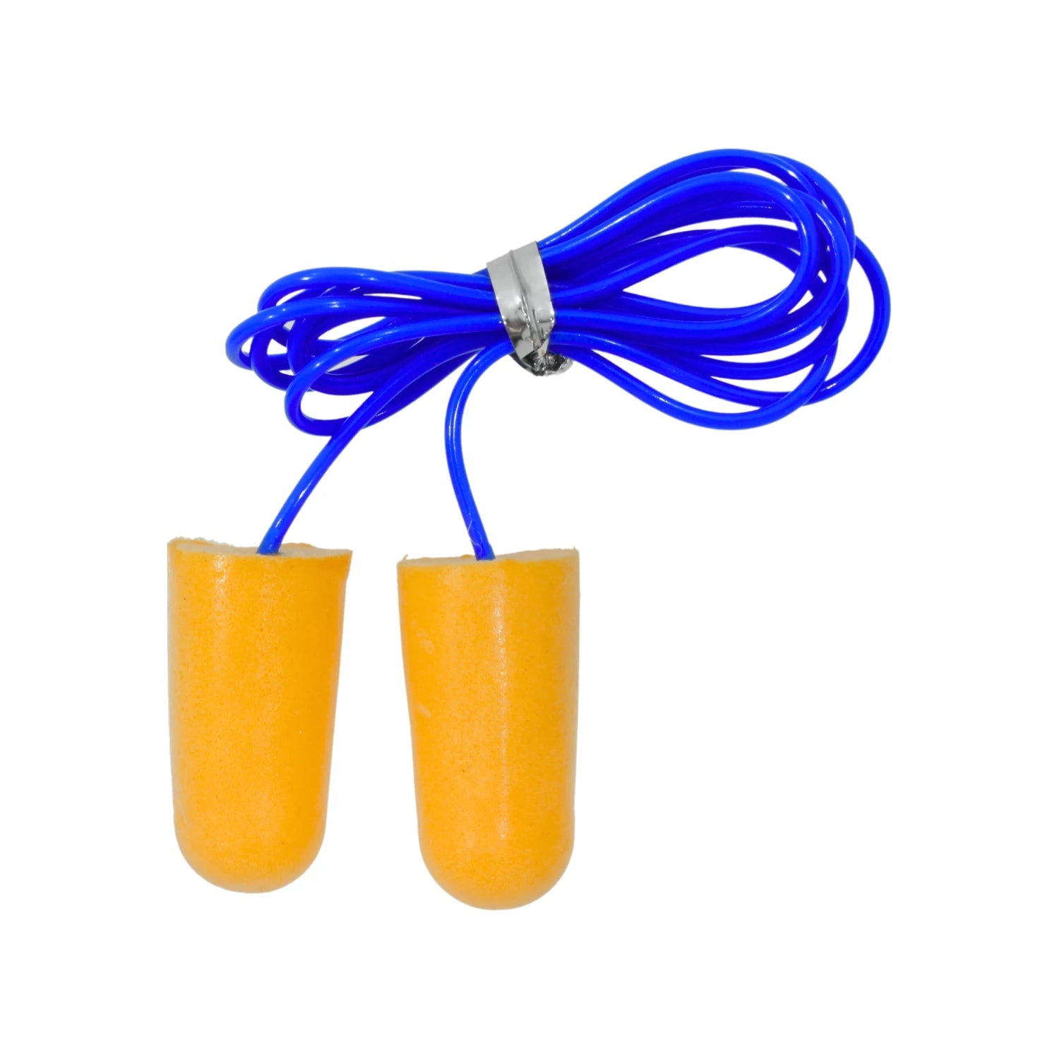 Tapones para oídos de espuma naranja desechables con cordón azul, para protección auditiva laboral