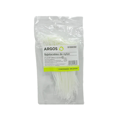 Cinchos de nylon blancos Argos 6 pulgadas, 100 piezas, sujetacables S150X35C