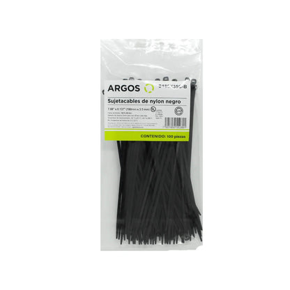 Cincho Argos de nylon negro 7 pulgadas (180mm) x 3.5mm, 100 piezas, resistente UV para organizar cables