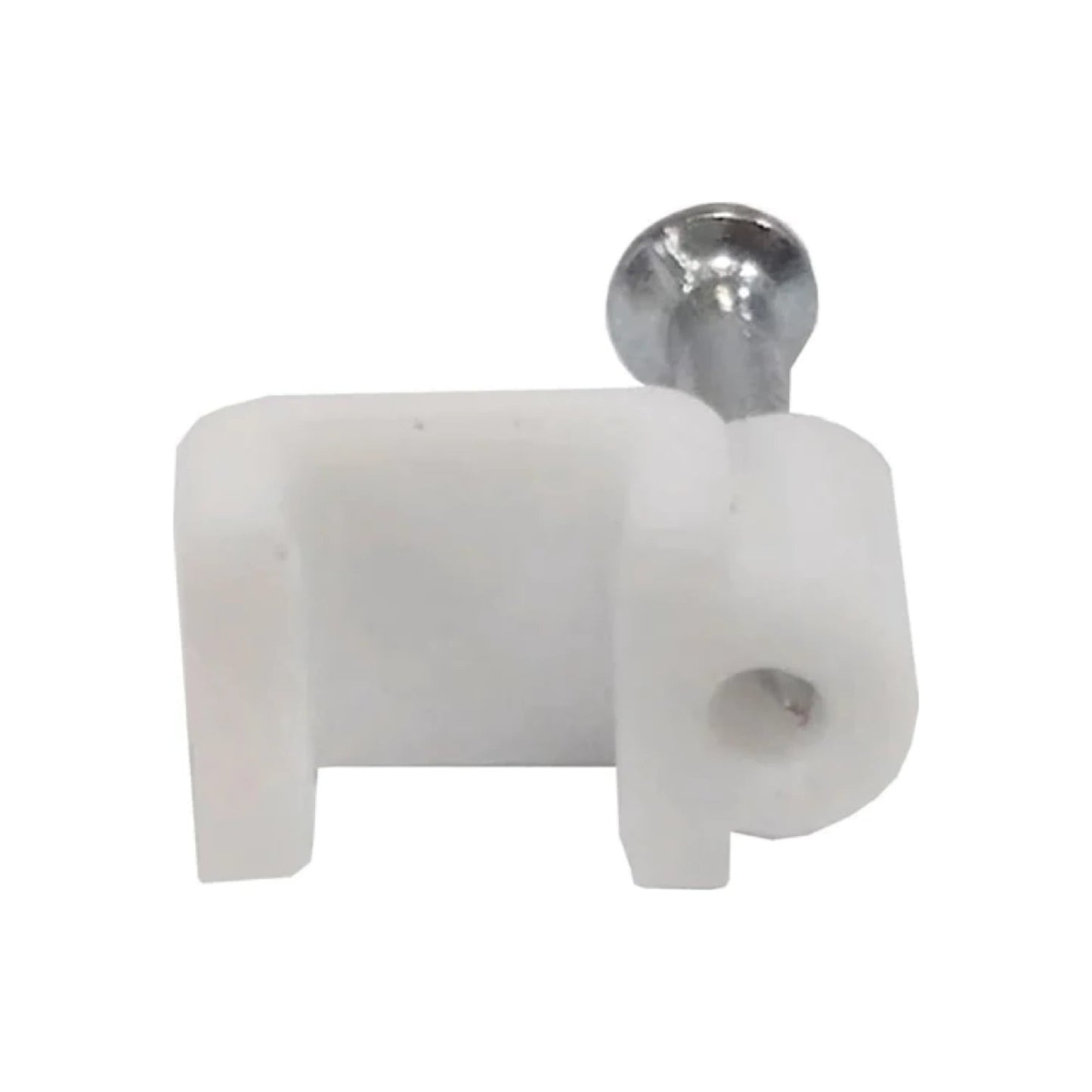 Clip de fijación de plástico blanco con pin metálico, para cables y mangueras de 5mm