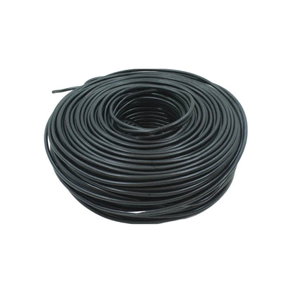 Rollo compacto de cable eléctrico negro, ideal para cableado y conexiones seguras.