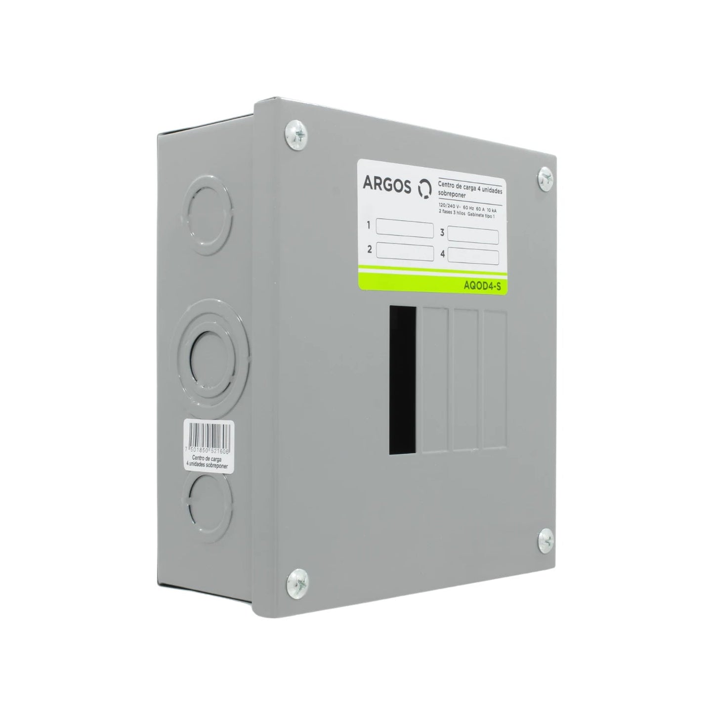 Centro de carga Argos AQOD4-S gris, 4 unidades sobreponer, 120/240V 60A