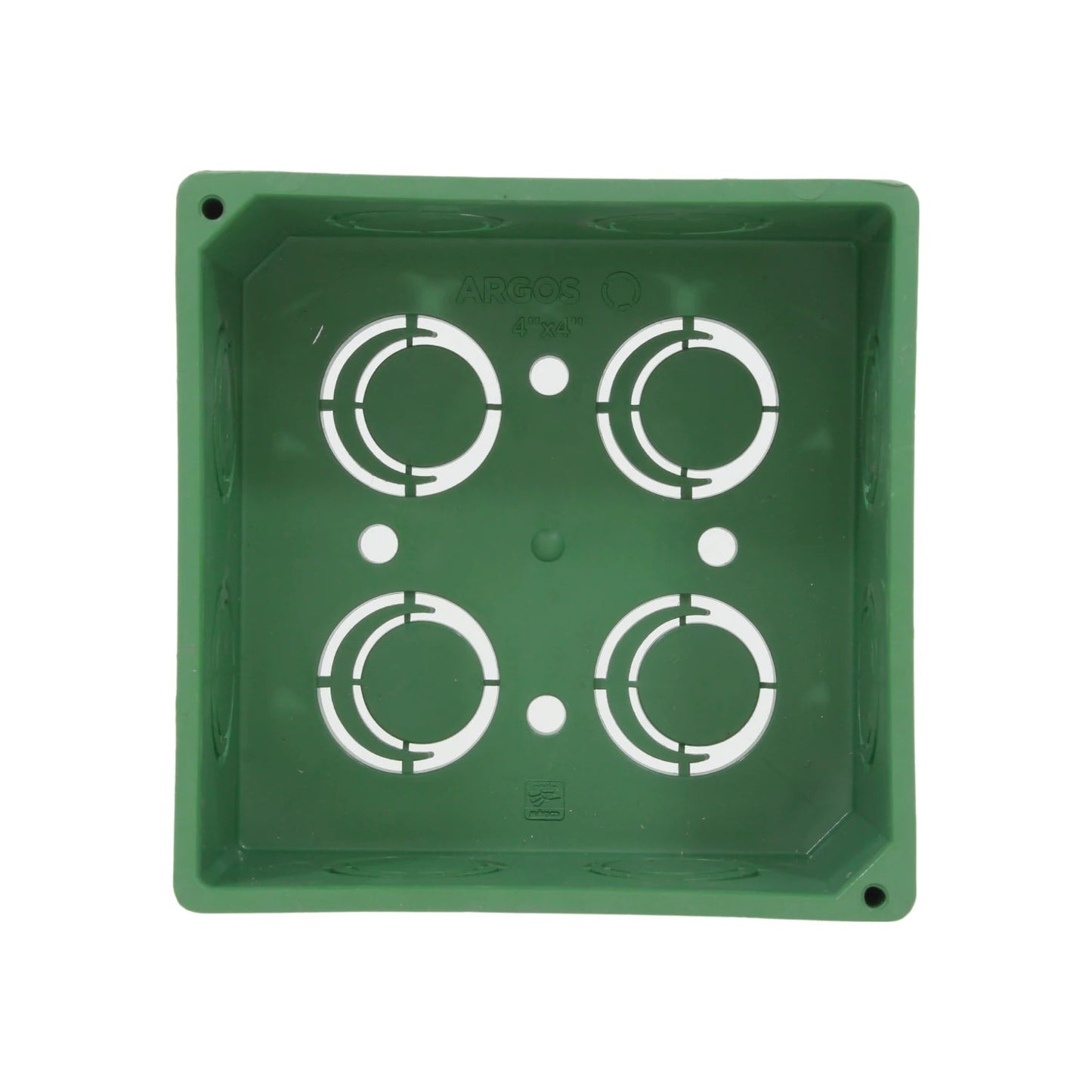 Caja cuadrada eléctrica Argos 4x4 verde con knockouts 3/4 para conexiones de PVC