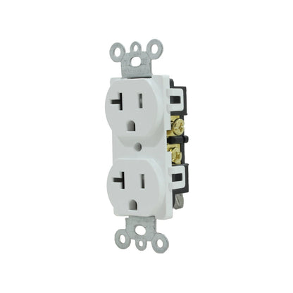 Contacto dúplex eléctrico blanco 20A NEMA 5-20R con ranura en T para instalaciones residenciales