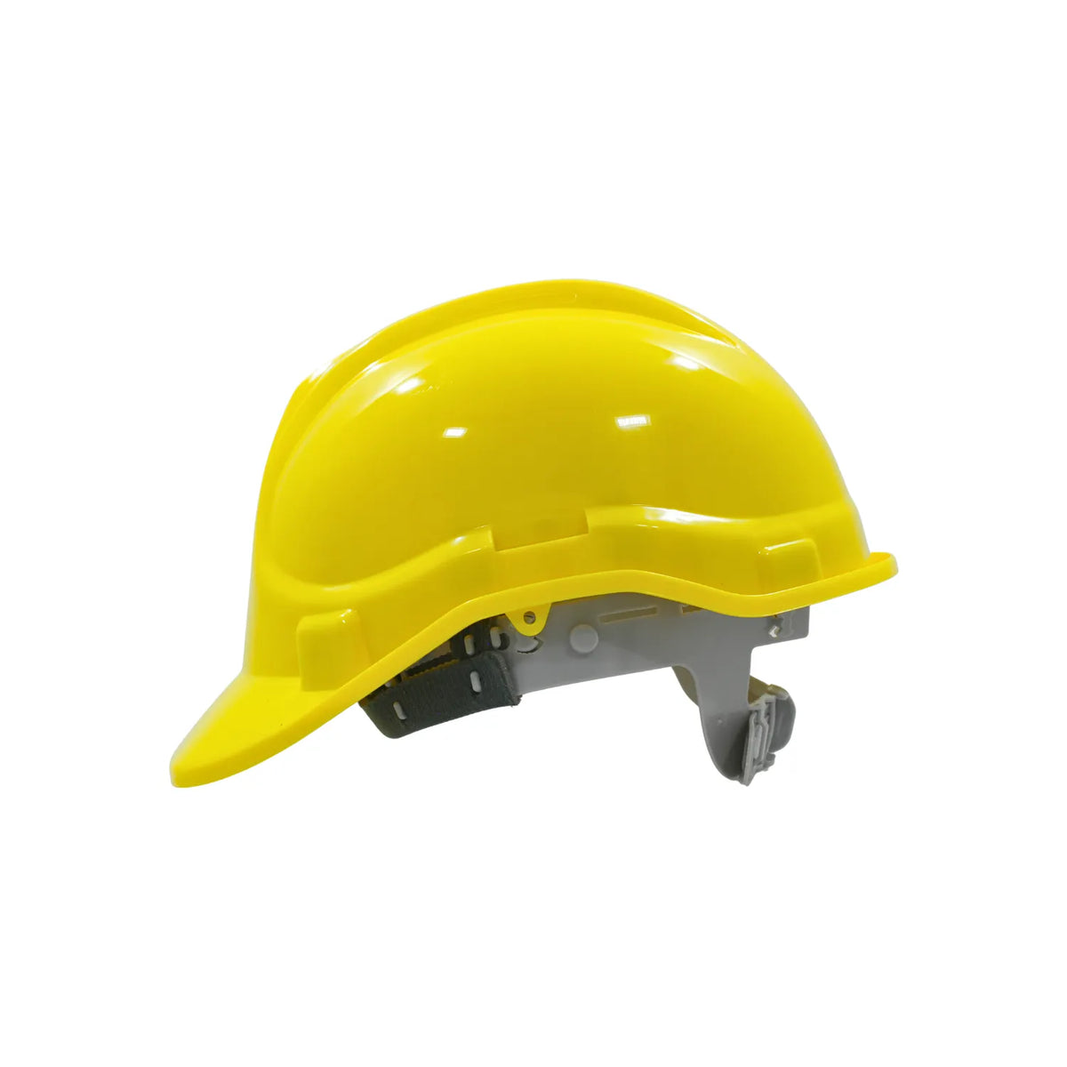 Casco de seguridad amarillo para construcción con suspensión interna ajustable y protección industrial.
