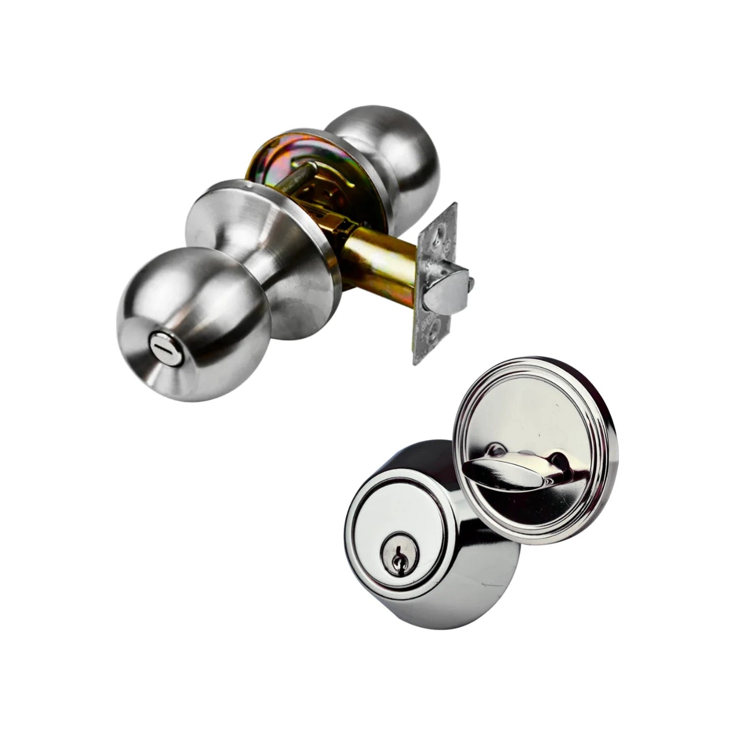 Combo cerradura perilla y cerrojo cromado para puerta, kit seguridad residencial