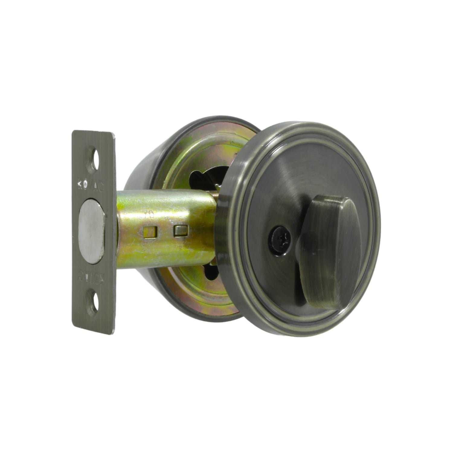 Cerradura de cerrojo simple Kovac, acabado cobre antiguo, con mariposa interior para puerta