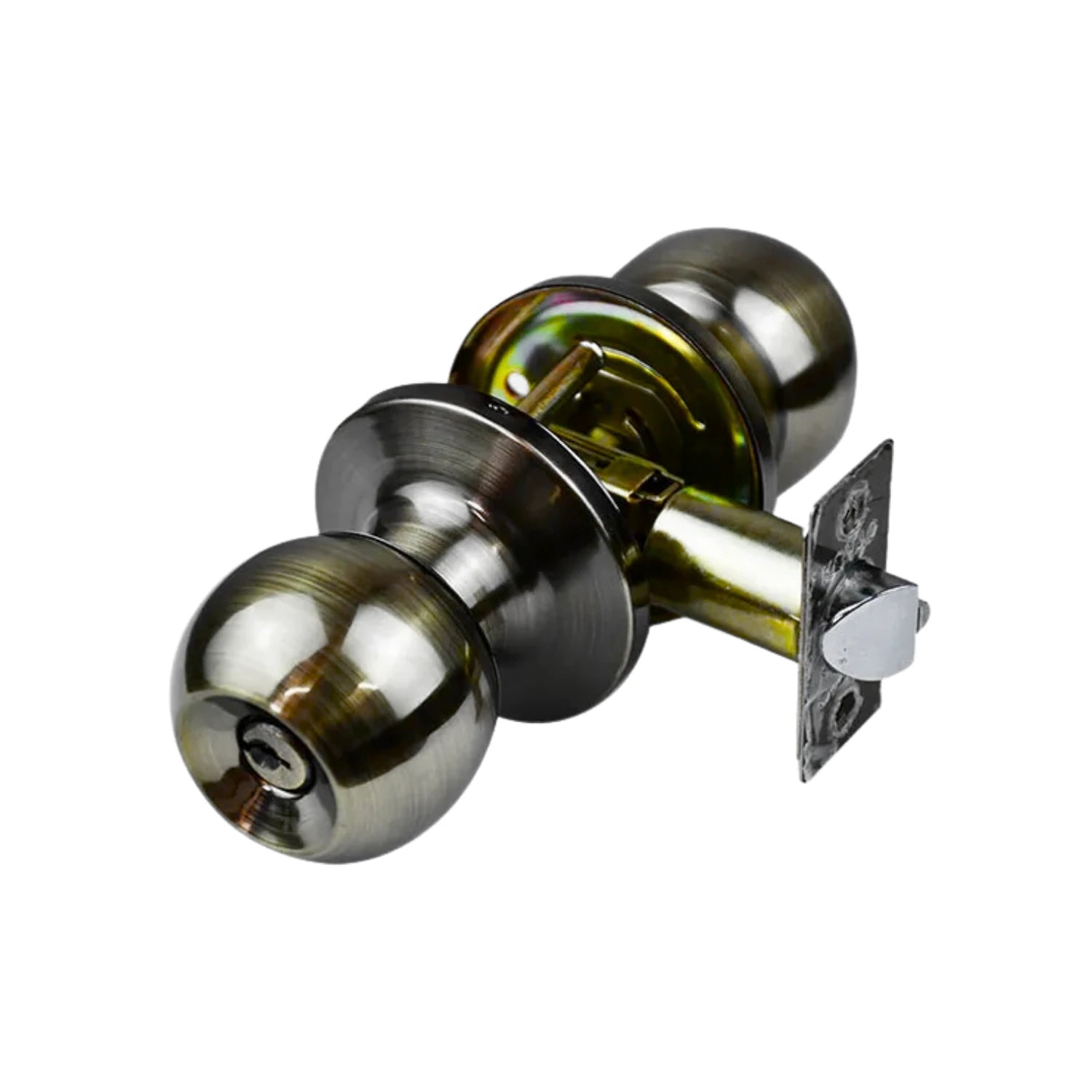 Cerradura de pomo esférico con llave, acabado cobre antiguo, para puertas de seguridad o recámara