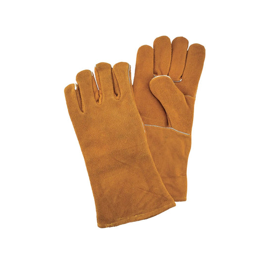 Guantes de carnaza largos color café para trabajo pesado, protección de manos industrial y soldadura