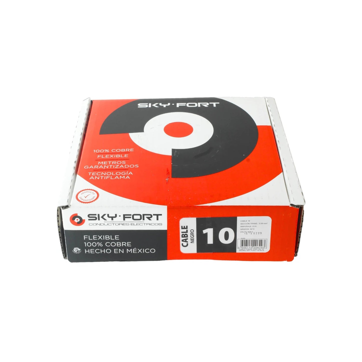Cable eléctrico Sky Fort negro calibre 10, 100% cobre, flexible, antiflama y 100 metros