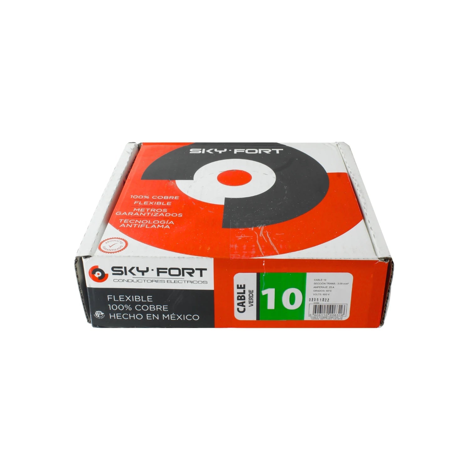 Cable eléctrico Sky Fort flexible #10 verde 100% cobre antiflama para instalaciones 600V