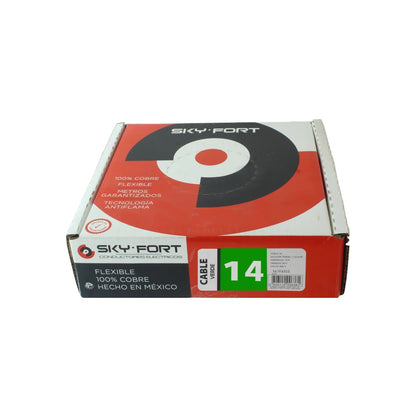 Cable eléctrico verde Sky Fort calibre 14, 100% cobre flexible, antiflama, rollo de 100m para instalaciones
