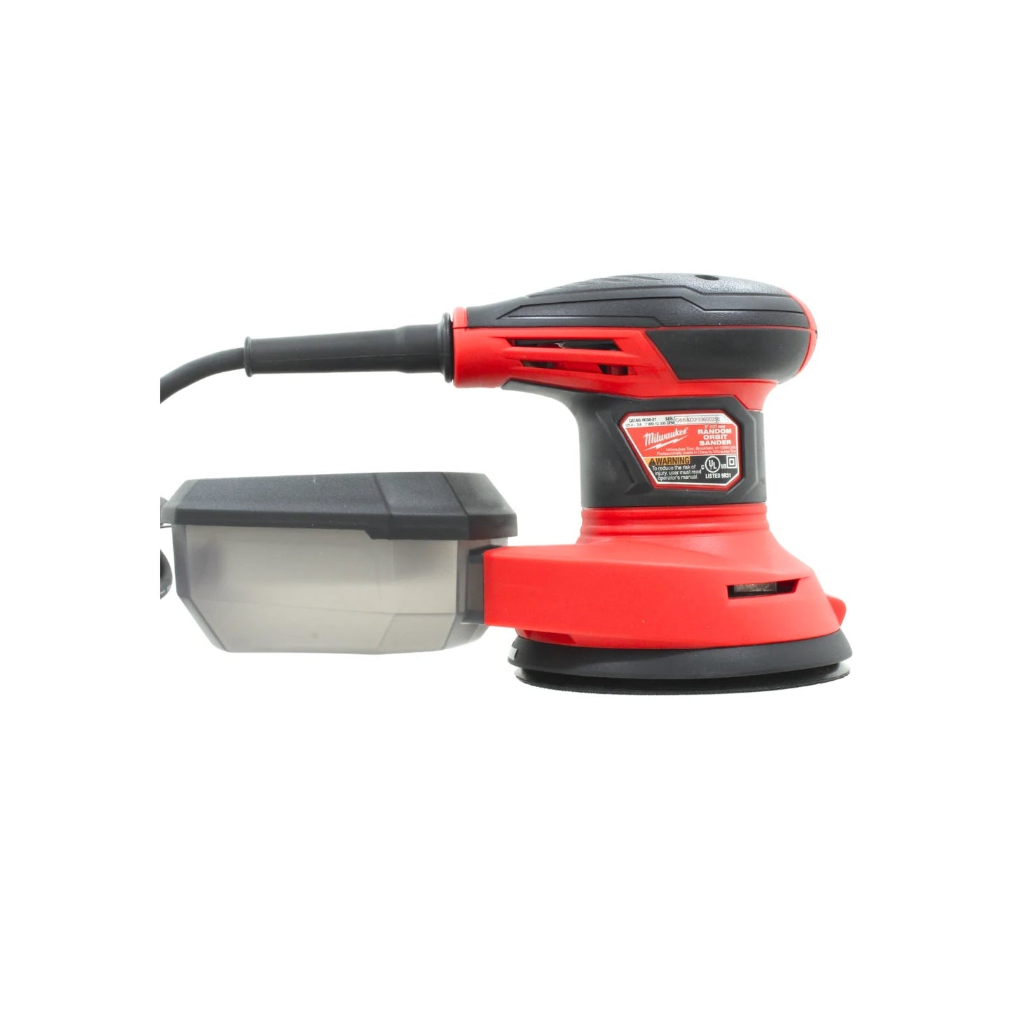 Lijadora orbital eléctrica Milwaukee 6034-21 roja y negra con recolector de polvo para acabados finos