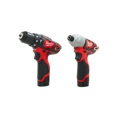Combo taladro rotomartillo y atornillador de impacto Milwaukee M12 inalámbrico rojo y negro
