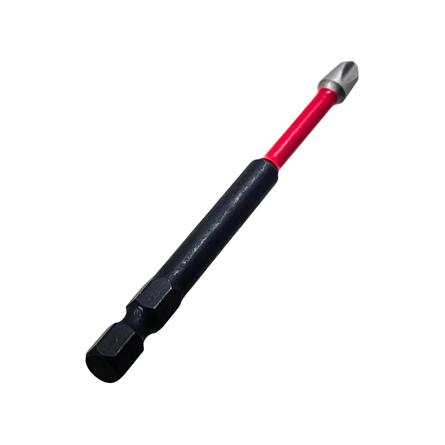 Punta de impacto Phillips Milwaukee 3 1/2", eje hexagonal negro con banda roja.