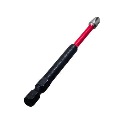 Punta de impacto Phillips Milwaukee 3 1/2", eje hexagonal negro con banda roja.