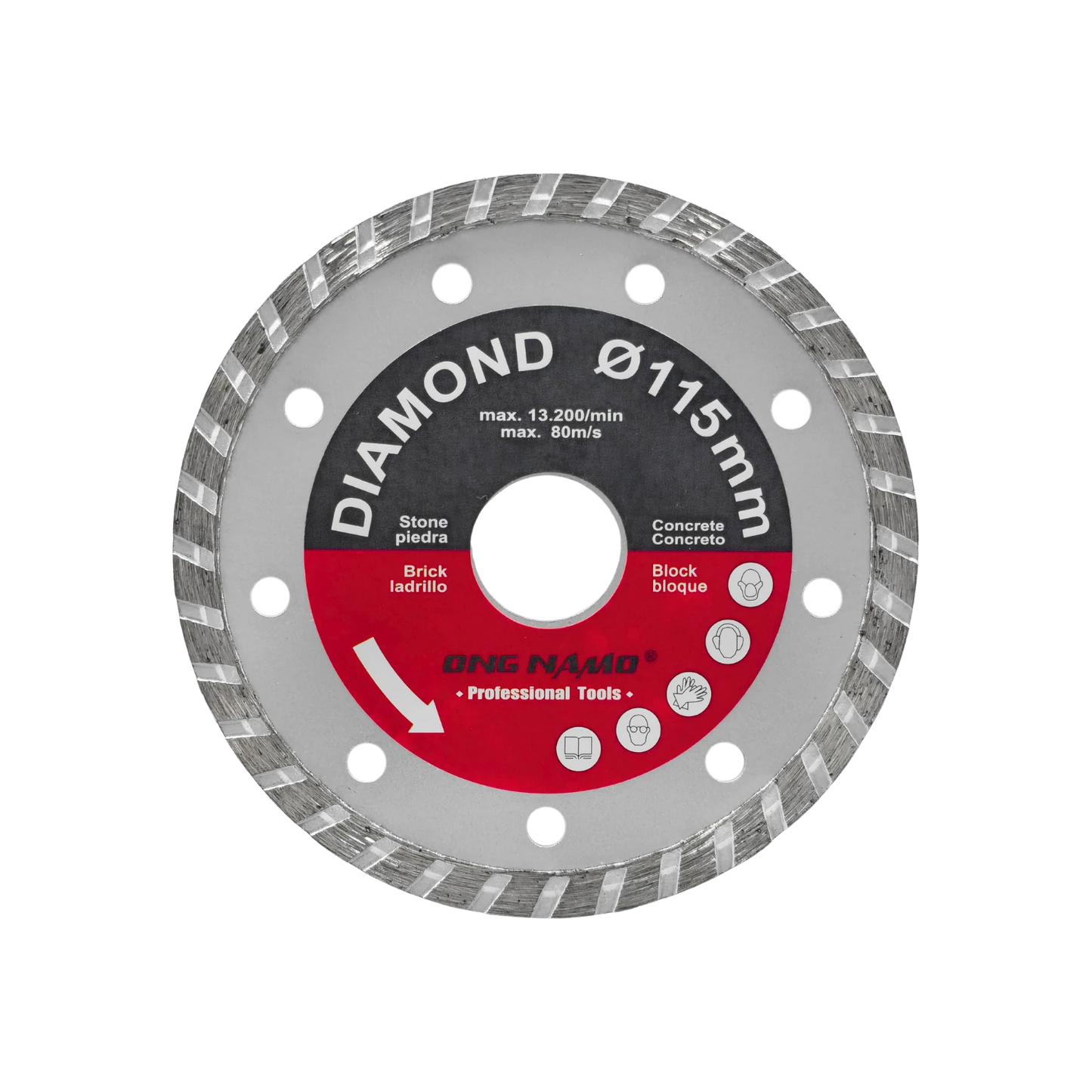 Disco diamantado ONG NAM® Ø115mm turbo para corte de piedra, ladrillo, concreto y bloque. Herramienta profesional.