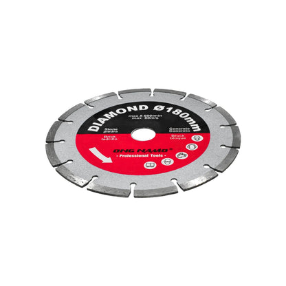 Disco diamantado segmentado Ong Namo 180mm para corte de concreto, piedra, ladrillo y bloque, gris y rojo.