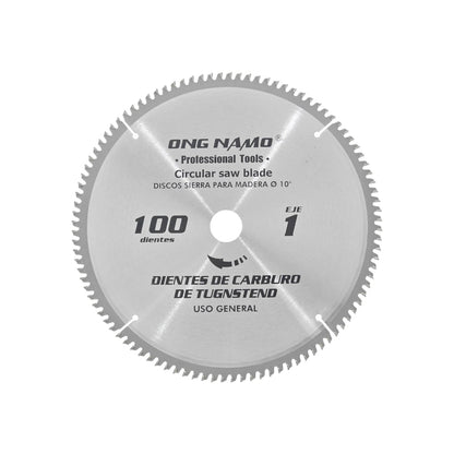 Disco sierra circular Ong Namo 10" 100 dientes de carburo de tungsteno para corte de madera uso general