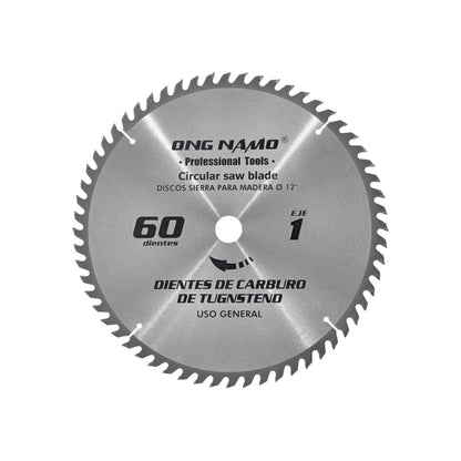 Disco sierra circular ONG NAMO 12 pulgadas 60 dientes de carburo de tungsteno para madera uso general.