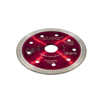 Disco de corte diamantado Ong Namo 115mm (4 1/2") para porcelana, turbo rojo 1.2mm, uso seco/húmedo.