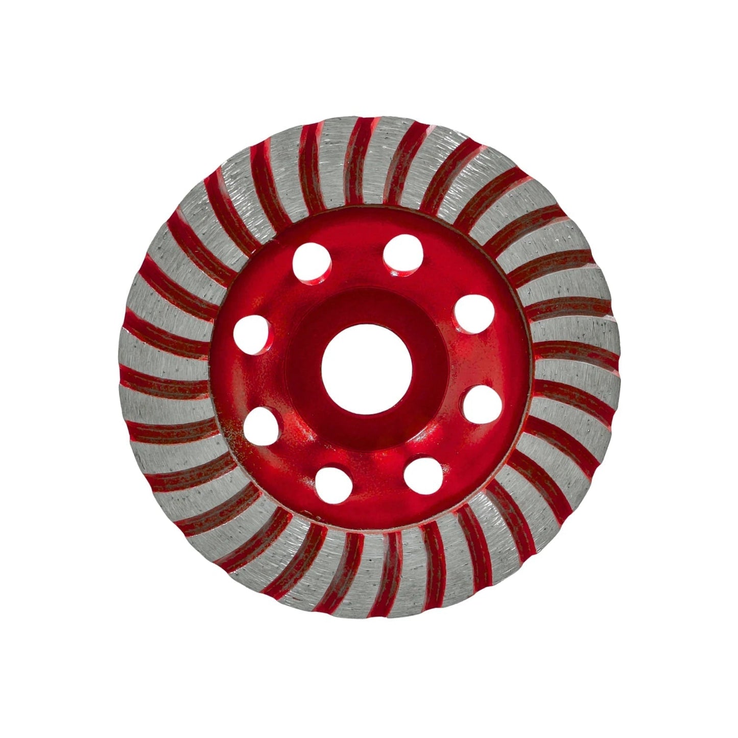Copa diamante roja 4 1/2 pulgadas para desbaste de concreto y mampostería, segmentos espirales.