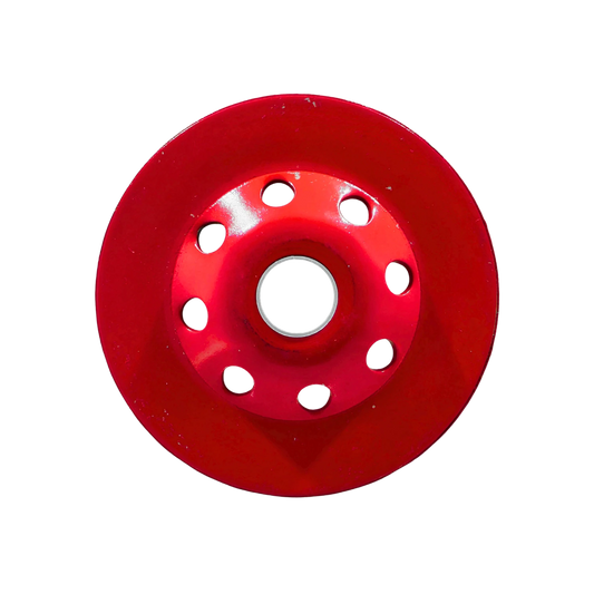 Copa diamante roja 4 1/2" para desbaste y pulido de concreto, piedra y mampostería