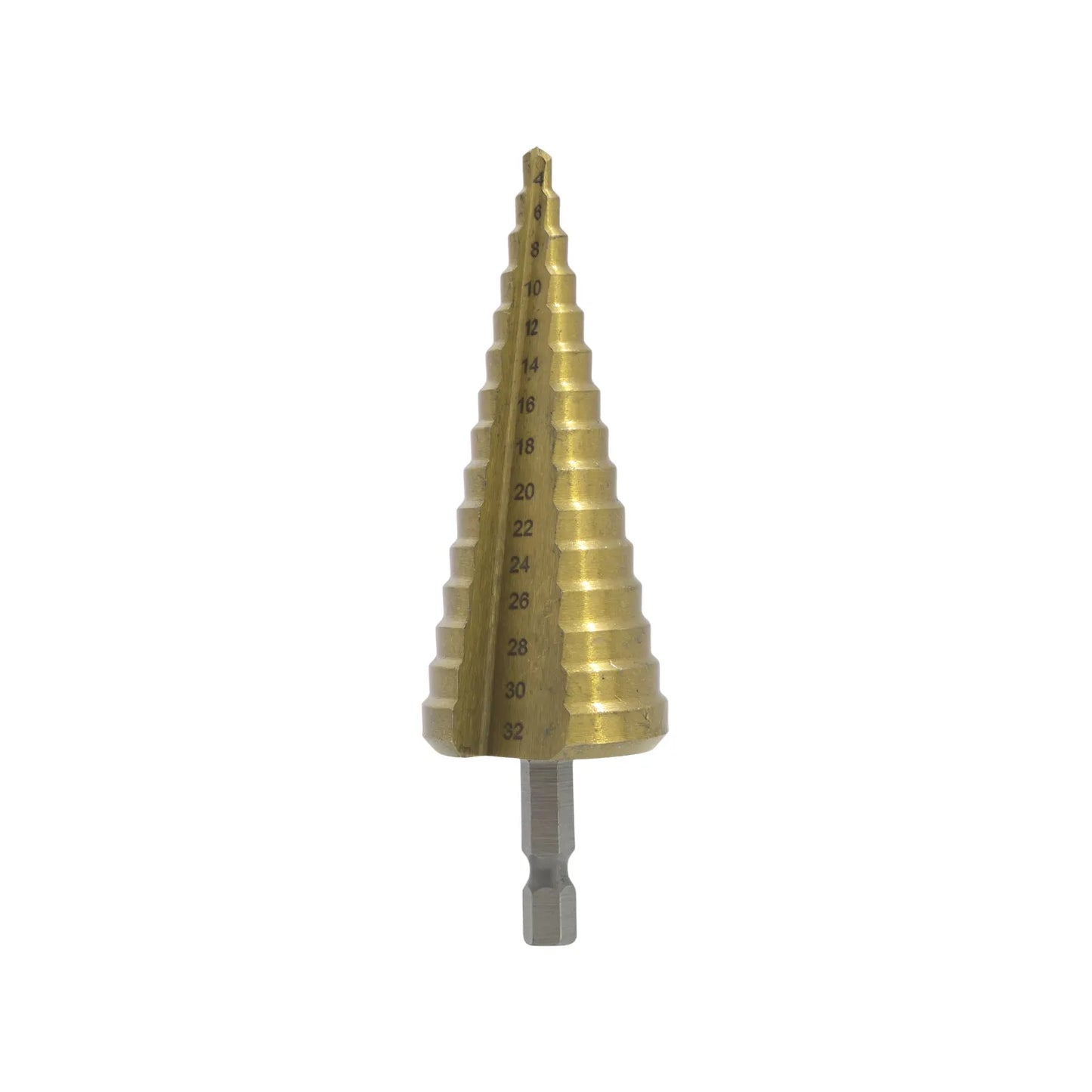 Broca escalonada HSS recubierta de titanio 4-32mm con vástago hexagonal para perforación de metal y lámina