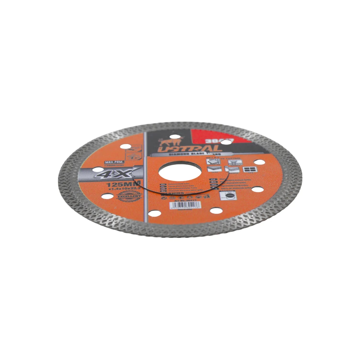 Disco diamantado turbo 125mm Ustral para corte de cerámica y porcelanato con centro naranja profesional