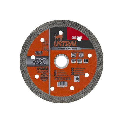 Disco diamantado turbo USTRAL 125mm para corte seco y húmedo de porcelanato y granito naranja