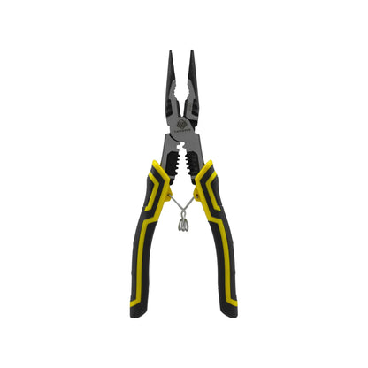 Alicate pelacables multifunción Lumavue acero CR-V mango ergonómico amarillo y negro para trabajos eléctricos.