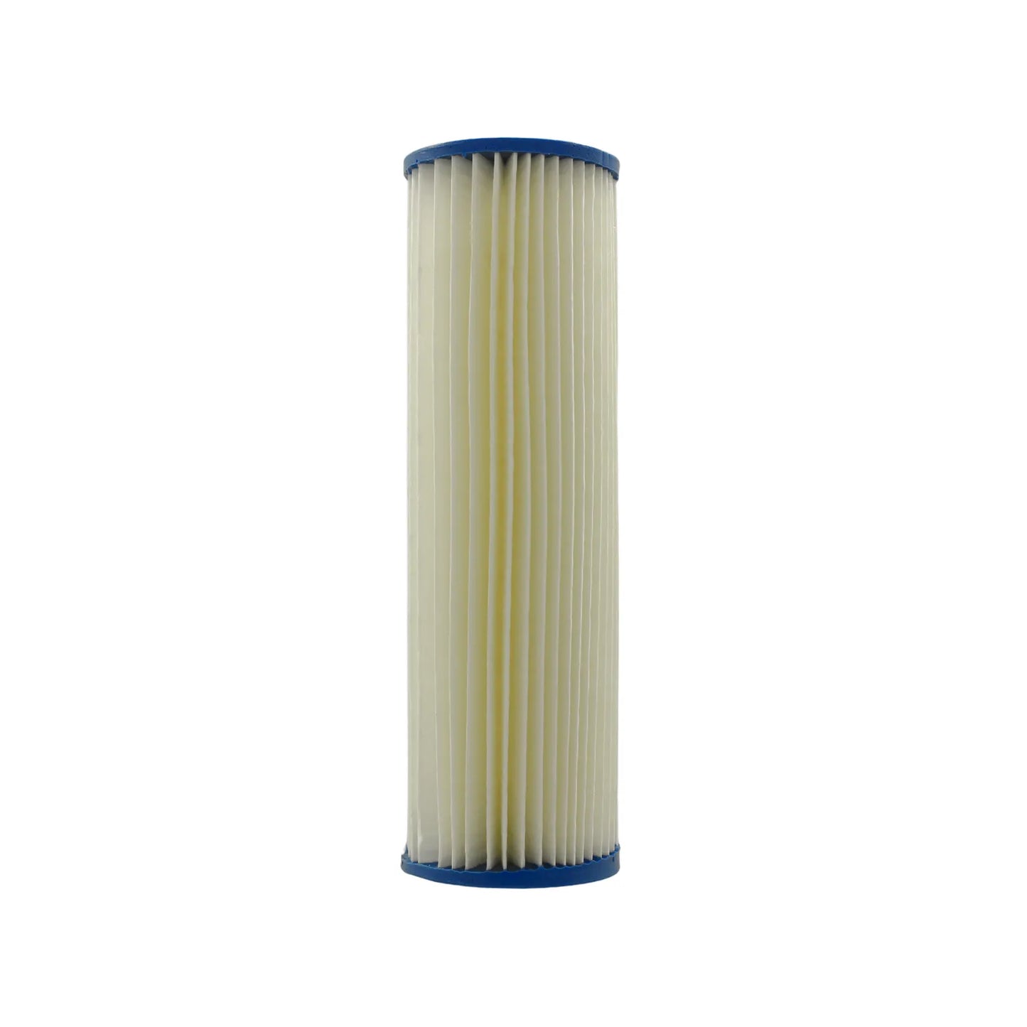 Cartucho de filtro de agua cilíndrico plisado blanco con tapas azules para piscina o spa