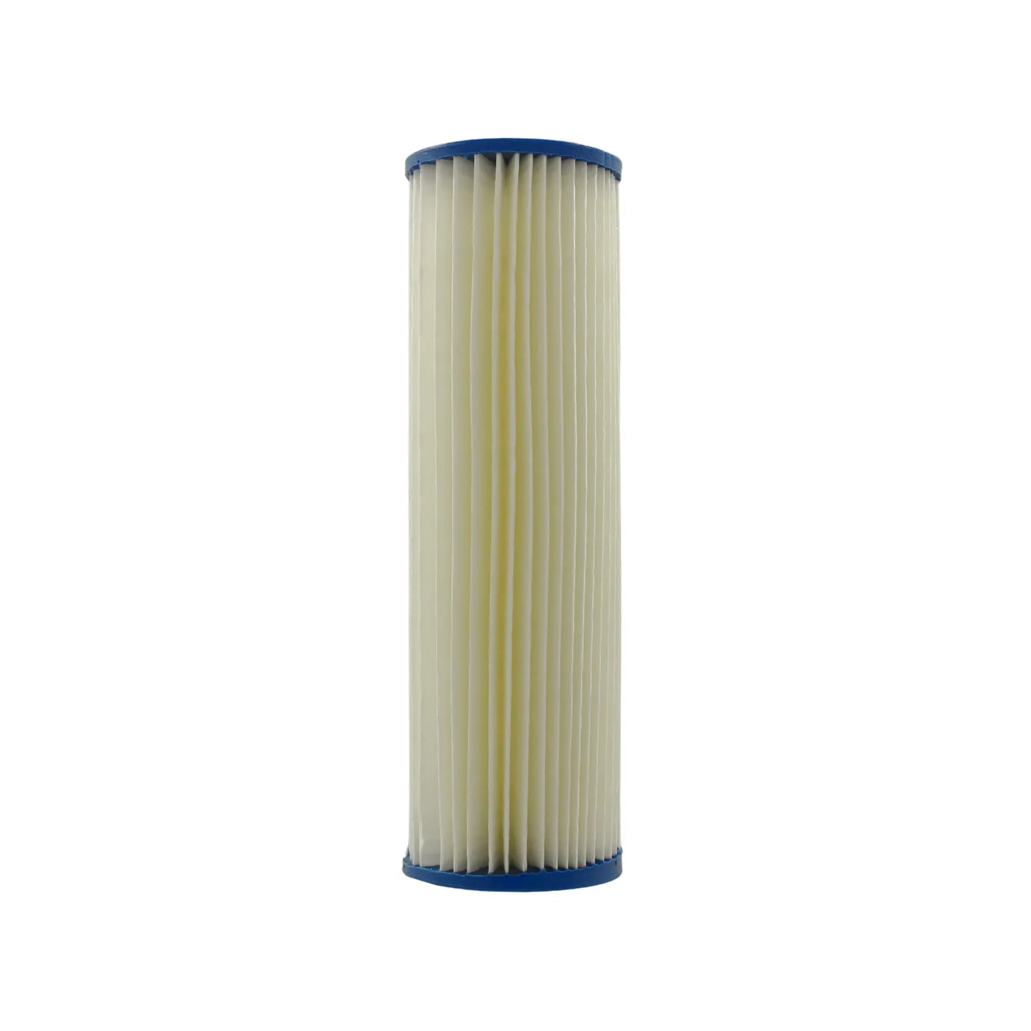 Cartucho de filtro de agua cilíndrico plisado blanco con tapas azules para piscina o spa